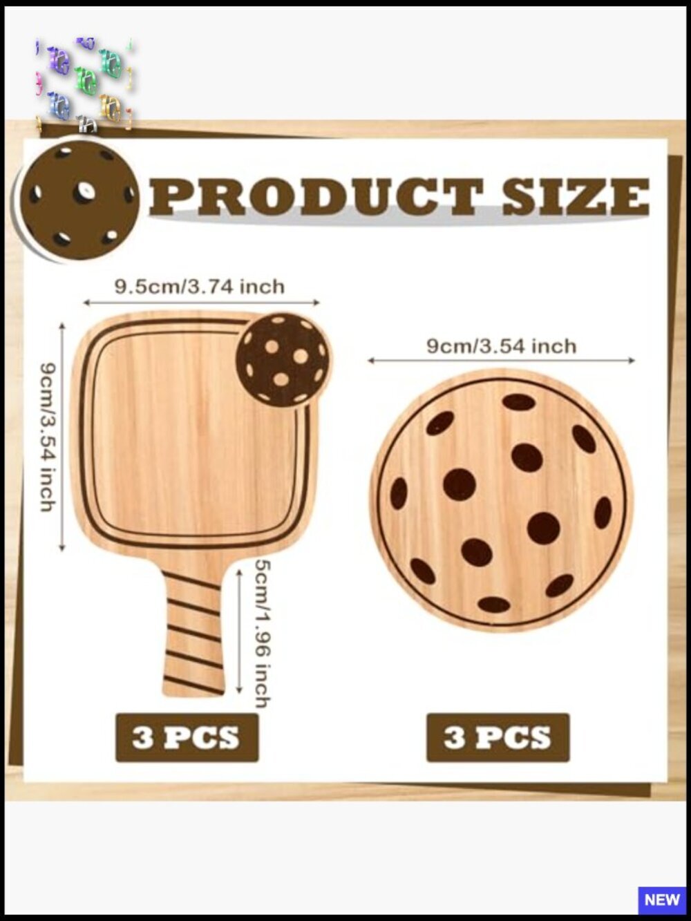 6 Pack Wooden Drink Coasters Set Paddle Ball Shape Funny Gift for Sports Lovers - Picture 3 of 7